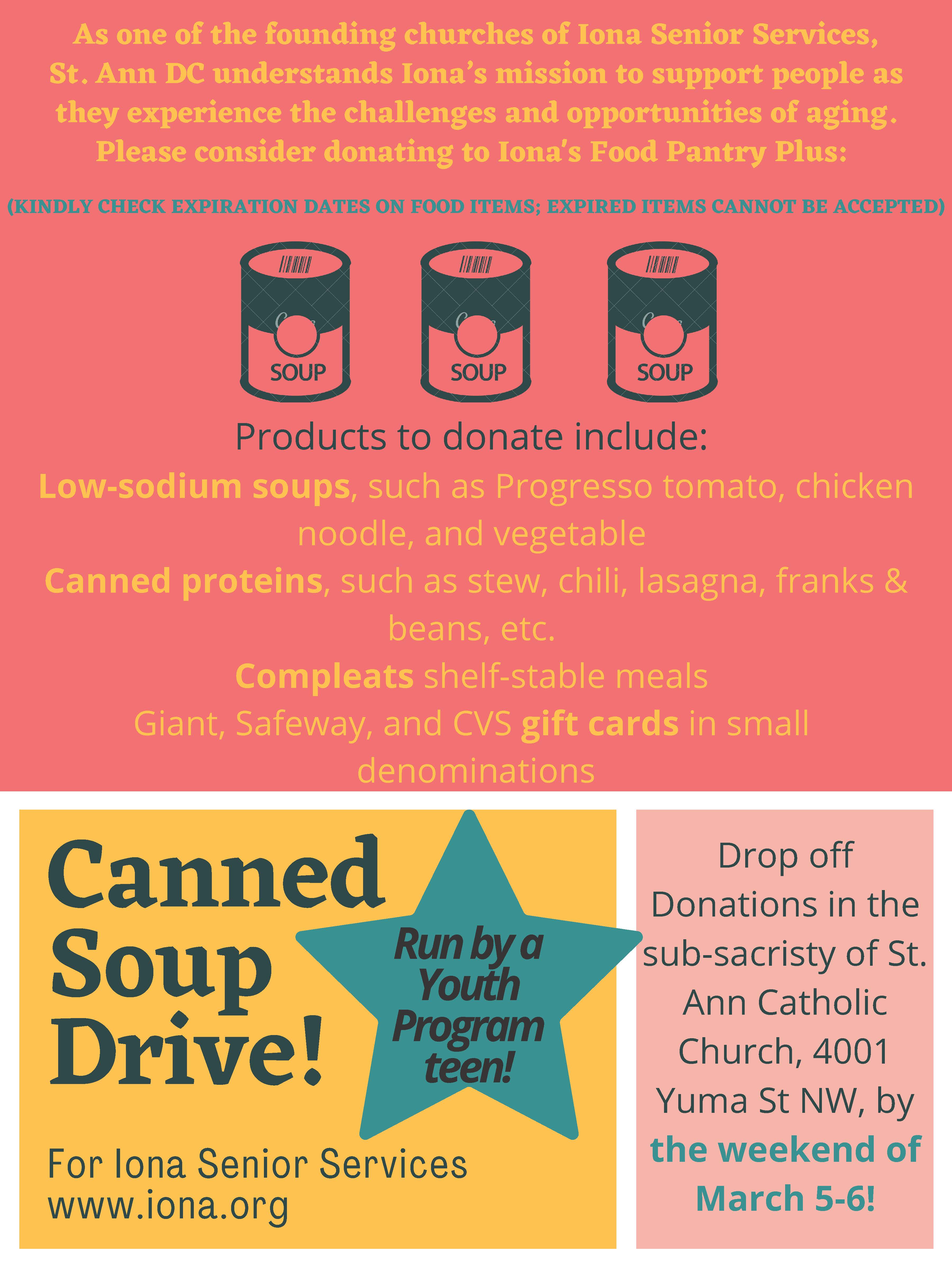 Canned Soup Drive Benefiting Iona Senior Services